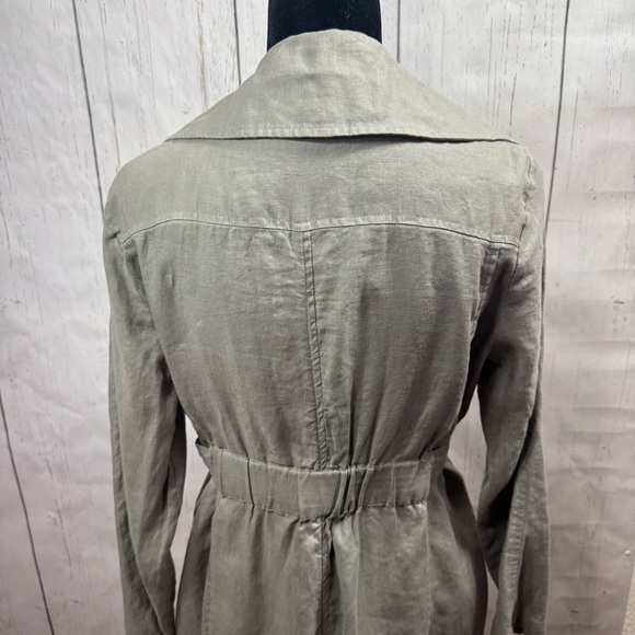 Cynthia Rowley 100% Linen Trench Coat Green Belted Size S Minimalist Lightweight - Picture 8 of 14